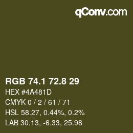 Farbcode: RGB 74.1 72.8 29 | qconv.com