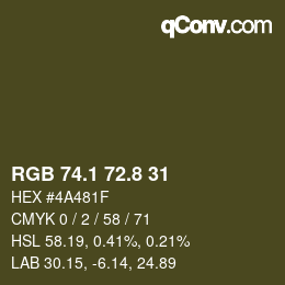 カラーコード: RGB 74.1 72.8 31 | qconv.com
