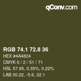 カラーコード: RGB 74.1 72.8 36 | qconv.com