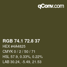 Color code: RGB 74.1 72.8 37 | qconv.com