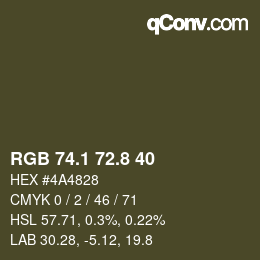 Color code: RGB 74.1 72.8 40 | qconv.com