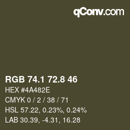 カラーコード: RGB 74.1 72.8 46 | qconv.com