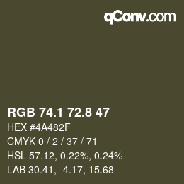 Color code: RGB 74.1 72.8 47 | qconv.com