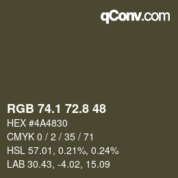 カラーコード: RGB 74.1 72.8 48 | qconv.com