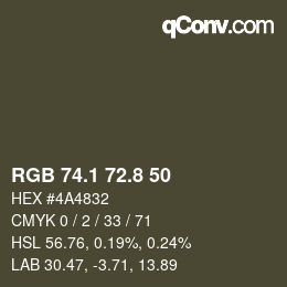 Color code: RGB 74.1 72.8 50 | qconv.com