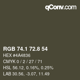 Color code: RGB 74.1 72.8 54 | qconv.com
