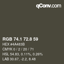 Color code: RGB 74.1 72.8 59 | qconv.com