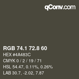 Color code: RGB 74.1 72.8 60 | qconv.com