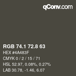 Color code: RGB 74.1 72.8 63 | qconv.com