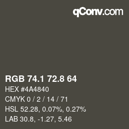 Color code: RGB 74.1 72.8 64 | qconv.com