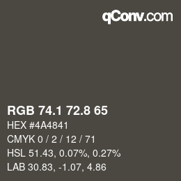 Color code: RGB 74.1 72.8 65 | qconv.com
