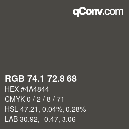 Farbcode: RGB 74.1 72.8 68 | qconv.com
