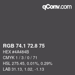 Color code: RGB 74.1 72.8 75 | qconv.com