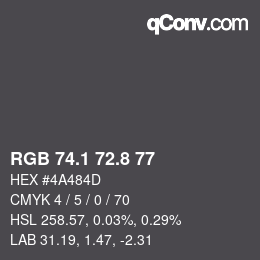 Color code: RGB 74.1 72.8 77 | qconv.com