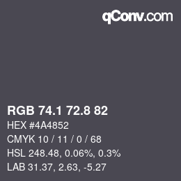 Farbcode: RGB 74.1 72.8 82 | qconv.com