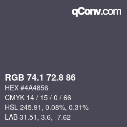 Color code: RGB 74.1 72.8 86 | qconv.com