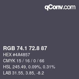 Color code: RGB 74.1 72.8 87 | qconv.com