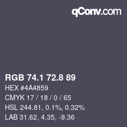 Farbcode: RGB 74.1 72.8 89 | qconv.com