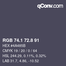 Farbcode: RGB 74.1 72.8 91 | qconv.com