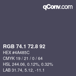 Color code: RGB 74.1 72.8 92 | qconv.com