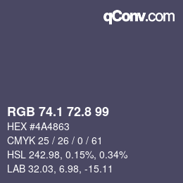 Color code: RGB 74.1 72.8 99 | qconv.com