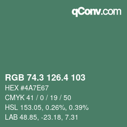 カラーコード: RGB 74.3 126.4 103 | qconv.com