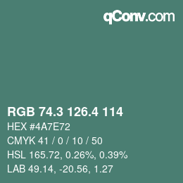 カラーコード: RGB 74.3 126.4 114 | qconv.com