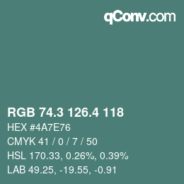 カラーコード: RGB 74.3 126.4 118 | qconv.com