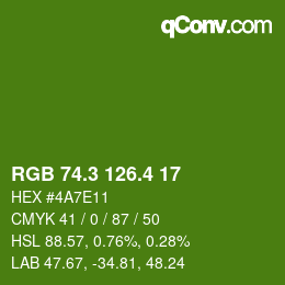 カラーコード: RGB 74.3 126.4 17 | qconv.com