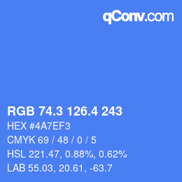 カラーコード: RGB 74.3 126.4 243 | qconv.com