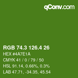 カラーコード: RGB 74.3 126.4 26 | qconv.com