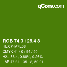カラーコード: RGB 74.3 126.4 8 | qconv.com