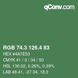 カラーコード: RGB 74.3 126.4 83 | qconv.com