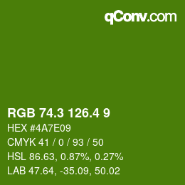 カラーコード: RGB 74.3 126.4 9 | qconv.com