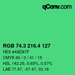カラーコード: RGB 74.3 216.4 127 | qconv.com