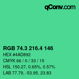 カラーコード: RGB 74.3 216.4 146 | qconv.com