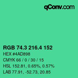 カラーコード: RGB 74.3 216.4 152 | qconv.com