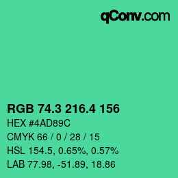 カラーコード: RGB 74.3 216.4 156 | qconv.com