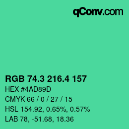 カラーコード: RGB 74.3 216.4 157 | qconv.com