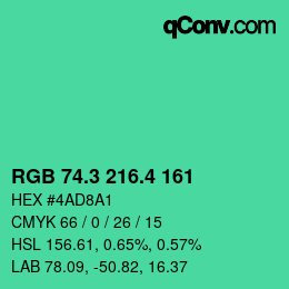 カラーコード: RGB 74.3 216.4 161 | qconv.com