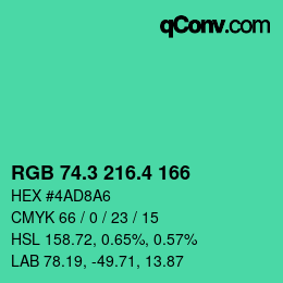 カラーコード: RGB 74.3 216.4 166 | qconv.com