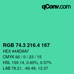 カラーコード: RGB 74.3 216.4 167 | qconv.com
