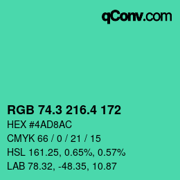 カラーコード: RGB 74.3 216.4 172 | qconv.com