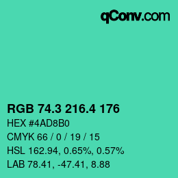 カラーコード: RGB 74.3 216.4 176 | qconv.com