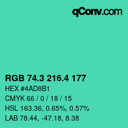 カラーコード: RGB 74.3 216.4 177 | qconv.com