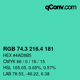 カラーコード: RGB 74.3 216.4 181 | qconv.com