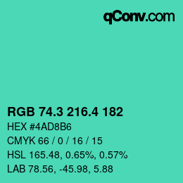カラーコード: RGB 74.3 216.4 182 | qconv.com