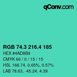 カラーコード: RGB 74.3 216.4 185 | qconv.com