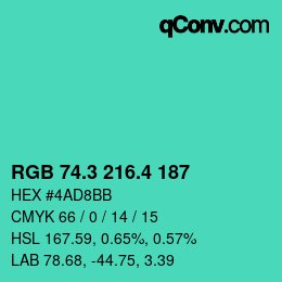 カラーコード: RGB 74.3 216.4 187 | qconv.com
