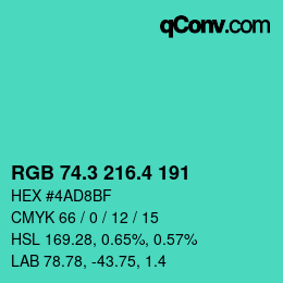 カラーコード: RGB 74.3 216.4 191 | qconv.com